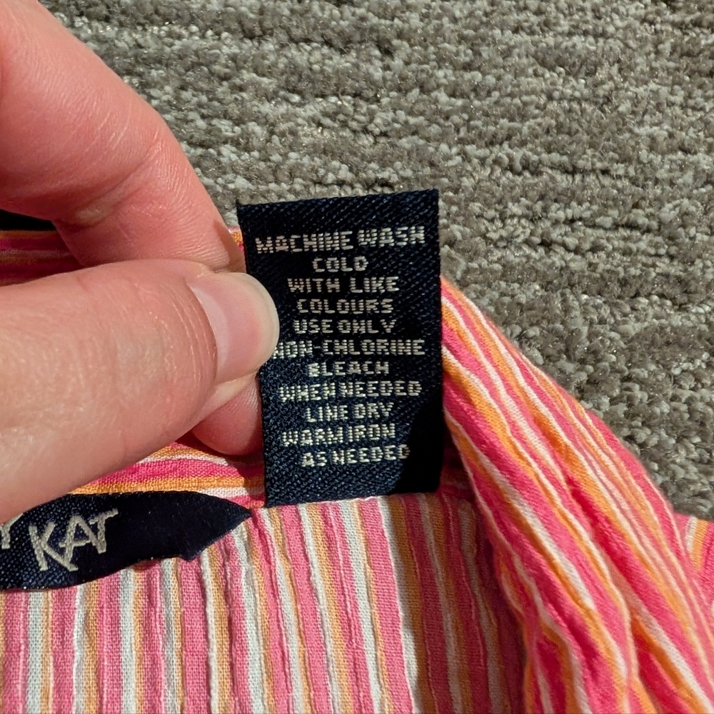 Krazy Kat Pink Orange White Striped Sleeveless Button-Up Shirt NWT - Medium - Picture 5 of 11
